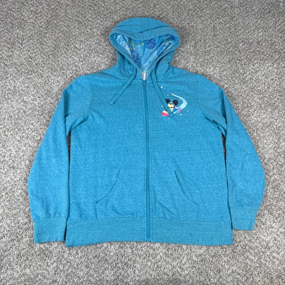 Disney Hoodie Womens L Blue Joey Chou Disney Parks Castle Mickey Zip‎ Up Kawaii